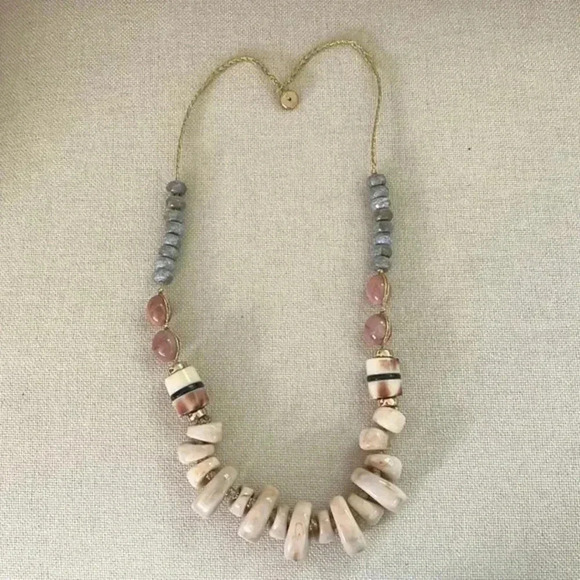 NWT new Anthropologie chunky stone statement necklace tan pink gray blue - Picture 1 of 9